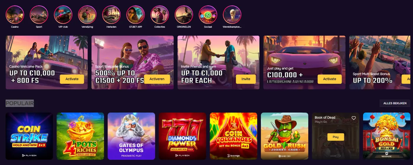 GTbet Casino Startpagina